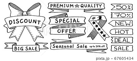 Doodle banners, flags, ribbons and tags set, hand drawn with thin line Doodle banners, flags, ribbons and tags set, hand drawn with thin line 67605434