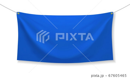 Blue fabric banner with folds 67605465