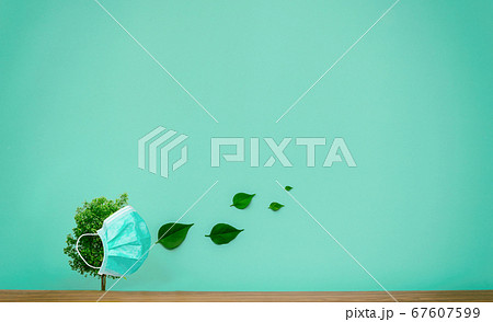 Concept tree wearing a mask to protect environment Concept tree wearing a mask to protect environment 67607599