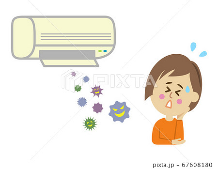 エアコンからのバイキンに悩む女性イラストイメージ エアコンからのバイキンに悩む女性イラストイメージ 67608180