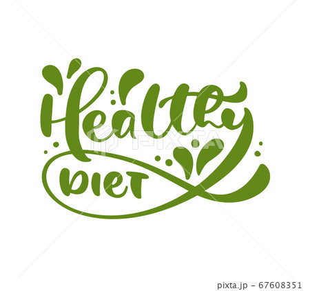 Healthy diet hand drawn vector motivation poster or banner with green calligraphy lettering phrase. Trendy brush text for fruits and vegetables shops, cafe or restaurant Healthy diet hand drawn vector motivation poster or banner with green calligraphy lettering phrase. Trendy brush text for fruits and vegetables shops, cafe or restaurant 67608351