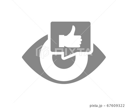 Human eye with thumb up in chat bubble grey icon. Healthy visual organ symbol Human eye with thumb up in chat bubble grey icon. Healthy visual organ symbol 67609322