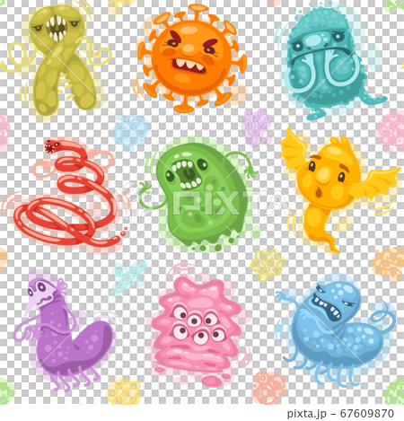 Viruses and Bacteria Cartoon Seamless Pattern 67609870