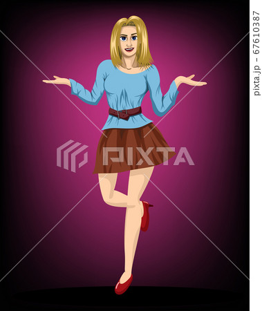 Cute girl vector illustration Doing a happy posture She is standing with one leg and extended her hands out to her side. Cute girl vector illustration Doing a happy posture She is standing with one leg and extended her hands out to her side. 67610387