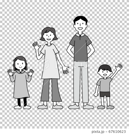 家族のイラスト　モノクロ 67610623