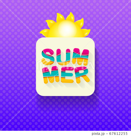 vector special offer summer label design template . Summer sale banner or badge with sun and text on summer violet background 67612255