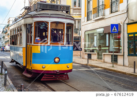 Vintage tramway oldtown Lisbon Portugal Vintage tramway oldtown Lisbon Portugal 67612419