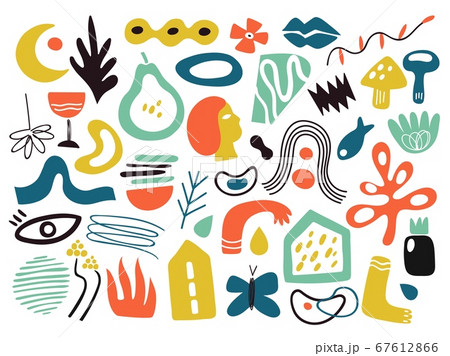 Contemporary abstract forms. Minimalist flat different shapes, dynamic style art elements. Simple floral leaves plants vector illustration 67612866