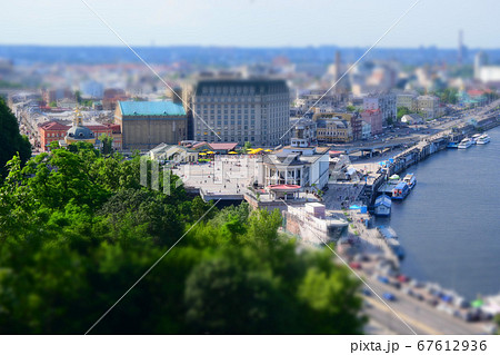 Summer panorama of the city with miniature effect  67612936