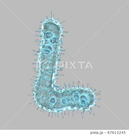 Alphabet made of virus isolated on gray background. Capital letter L. 3d rendering. Covid font 67613245
