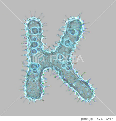 Alphabet made of virus isolated on gray background. Capital letter K. 3d rendering. Covid font 67613247