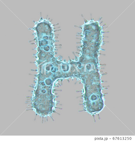 Alphabet made of virus isolated on gray background. Capital letter H. 3d rendering. Covid font 67613250