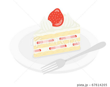 皿にのせたイチゴのショートケーキのイラストのイラスト素材 67614205 Pixta