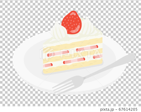 皿にのせたイチゴのショートケーキのイラストのイラスト素材