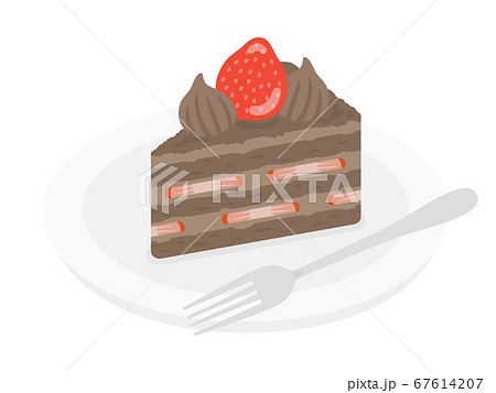 皿にのせたチョコレートケーキのイラストのイラスト素材