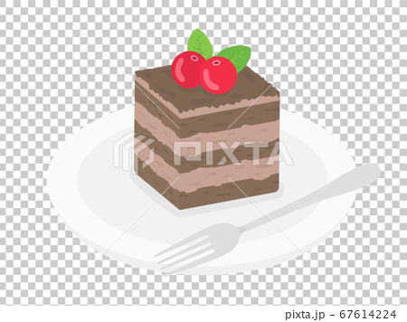 皿にのせたチョコレートケーキのイラストのイラスト素材