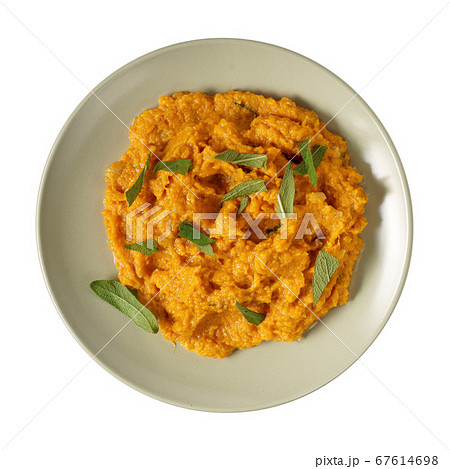 Mashed sweet potato above isolated 67614698