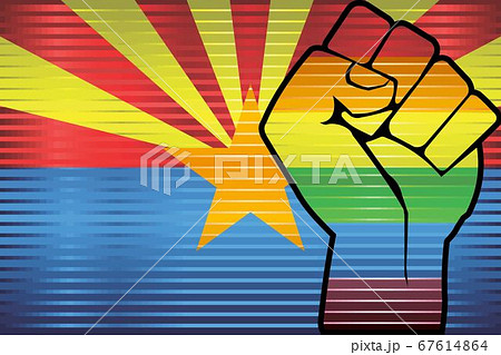Shiny LGBT Protest Fist on a Arizona Flag 67614864