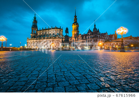 Dresden city center with dramatic sky at twilight, Saxony, Germany 67615966