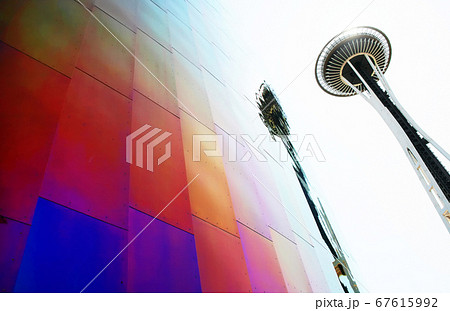 Seattle city center with Space Needle reflecting in glass, Washington, PNW, USA Seattle city center with Space Needle reflecting in glass, Washington, PNW, USA 67615992