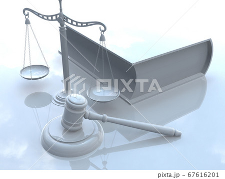 白い司法イメージ 小槌(ガベル) 天秤 六法全書 3DCGイラスト 白い司法イメージ 小槌(ガベル) 天秤 六法全書 3DCGイラスト 67616201