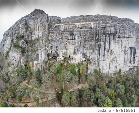 Aerial view of the Grotto of Maria Magdalena in France, Plan D'Aups, the massif St.Baum, holy fragrance, famous place among religious believers, the Monastery of Dominican Friars Aerial view of the Grotto of Maria Magdalena in France, Plan D'Aups, the massif St.Baum, holy fragrance, famous place among religious believers, the Monastery of Dominican Friars 67616961
