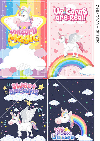 Cute Unicorn Banner On Pastel Background Colorのイラスト素材