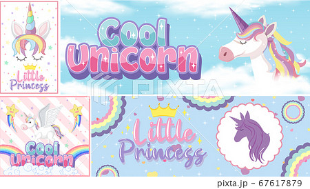 Cute Unicorn Banner On Pastel Background Colorのイラスト素材