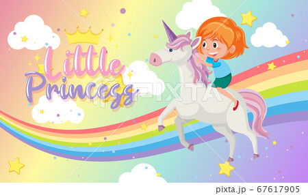 Little princess logo with girl riding on unicorn Little princess logo with girl riding on unicorn 67617905