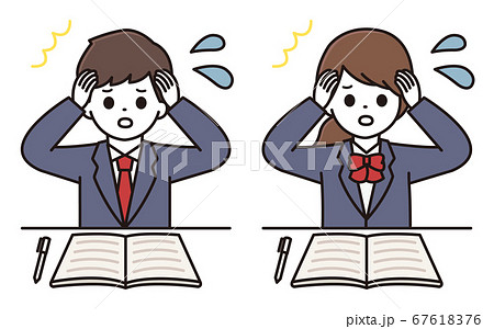 男子学生 女子学生 困惑 イラストのイラスト素材