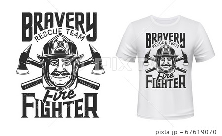 Firefighter t-shirt print of fireman, helmet, axes 67619070