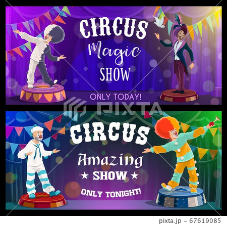 Circus show performers, funfair carnival clowns 67619085