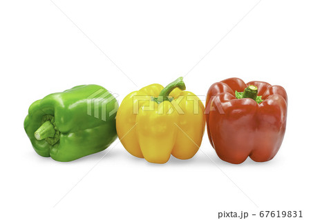 Three colors sweet bell pepper on white isolated 67619831