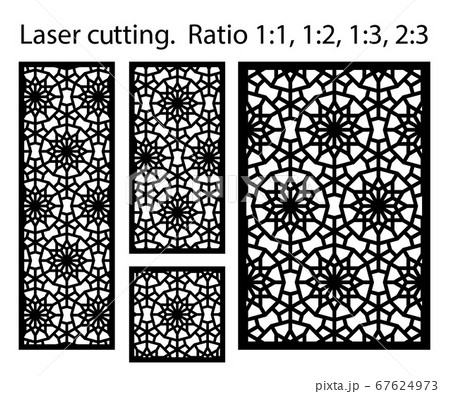 Arabic islamic decorative wall, screen, panel pattern with stars. Vector template kit. Set of decorative vector panels for laser cutting. Template for interior partition in arabesque style 67624973