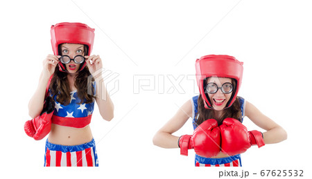 Funny female boxer isolated on white Funny female boxer isolated on white 67625532