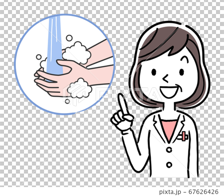 Vector material: Middle-aged female doctor explaining the importance of hand washing 67626426