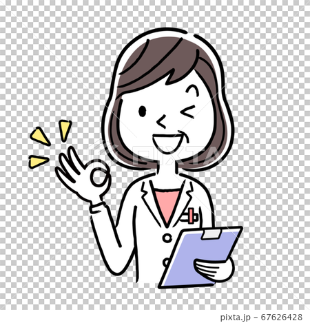 Vector material: Middle-aged female doctor giving an OK sign 67626428