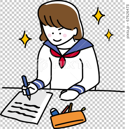 勉強がはかどる女子学生のイラスト素材