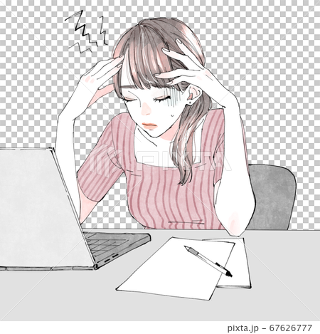 頭痛で仕事が手につかない女性 67626777