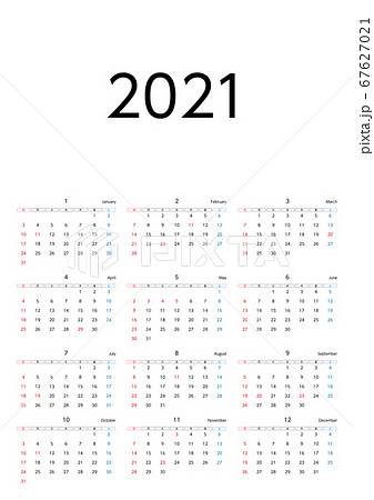 21年日曜始まりカレンダーのイラスト素材
