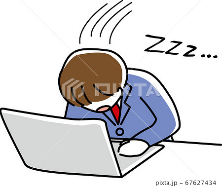 仕事中に居眠りをして舟をこぐ男性会社員 67627434