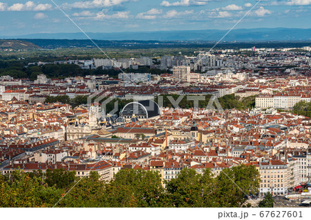 Lyon cityscape from Saone river with colorful Lyon cityscape from Saone river with colorful 67627601