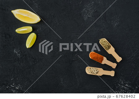 Spices Tiny Wooden Spoons Stock Photo 1905555631