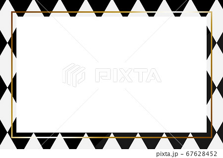 ブラック ホワイトのダイヤパターンフレーム 長方形 ゴールドのイラスト素材