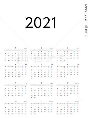 21年月曜始まりカレンダーのイラスト素材