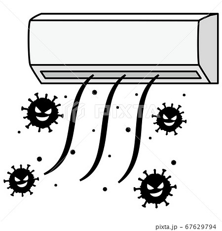エアコンとコロナウイルス モノクロのイラスト素材