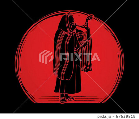 Jewish blowing the Shofar horn cartoon graphic vector Jewish blowing the Shofar horn cartoon graphic vector 67629819