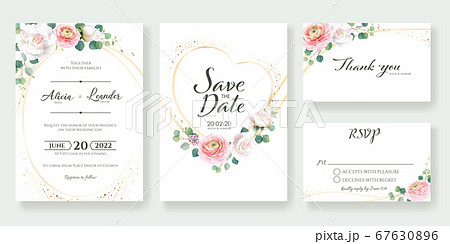 Pink rose wedding invitation card. 結婚式の招待状 67630896