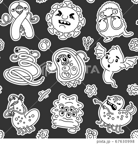 Viruses and Bacteria Linear Seamless Pattern on Dark 67630998
