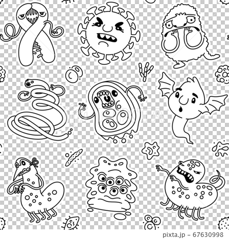 Viruses and Bacteria Linear Seamless Pattern on Dark 67630998